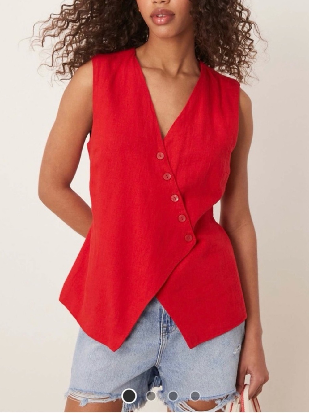 Abercrombie & Fitch Red Sleeveless Diagonal Button Vest